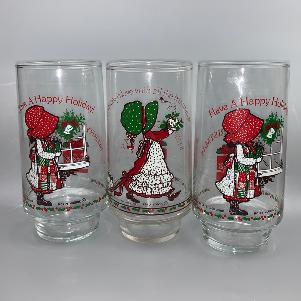 Set of Three Coca Cola Holly Hobby American Greeting Promotional Christmas Glass